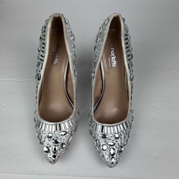 Charlotte Russe Elsa Heels Silver Studded Rhinestone Embellished 4.5 Heel Size 8 - Picture 14 of 14